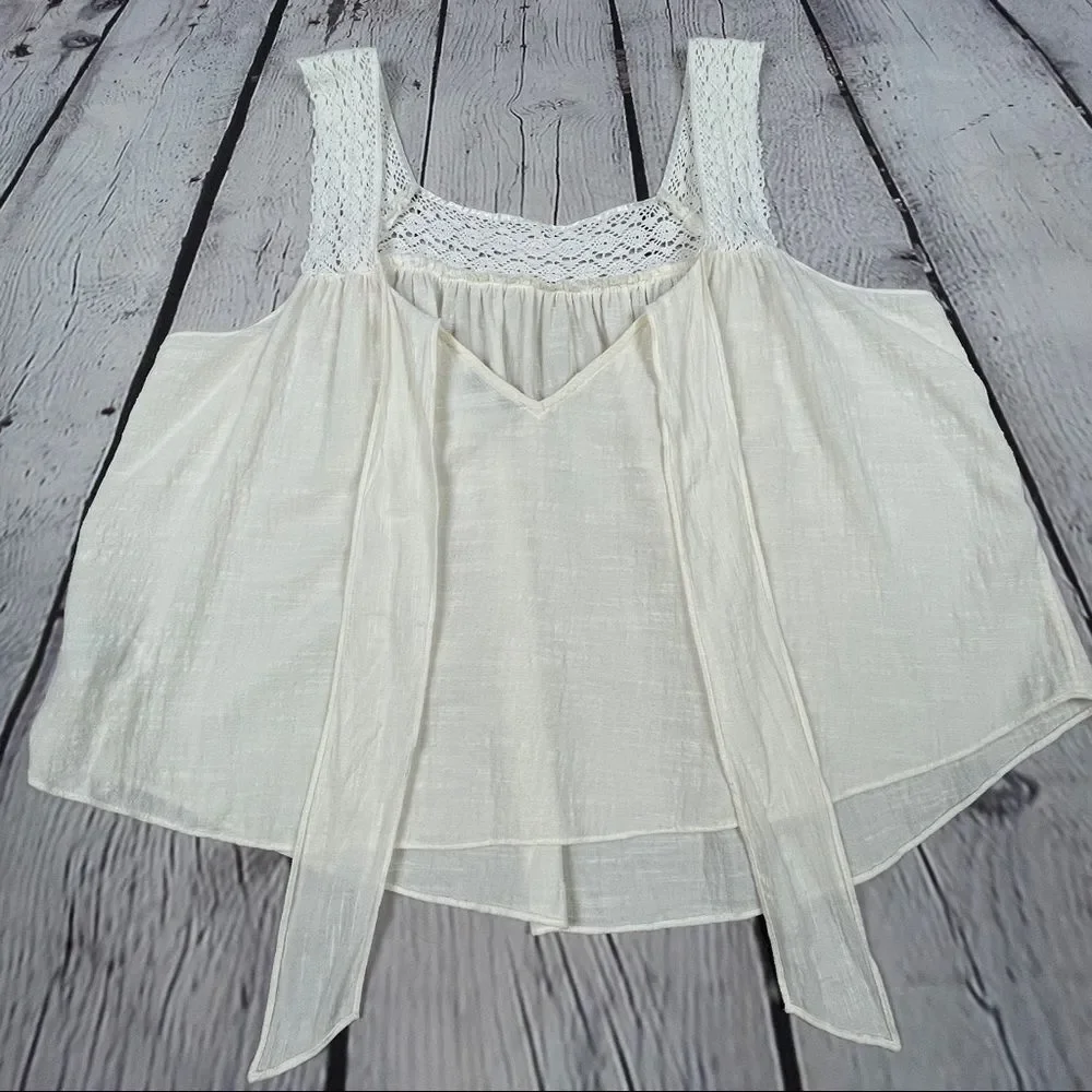 MADEWELL lightweight cotton blend beige crochet tie-back tank top, size XL - Picture 8 of 16